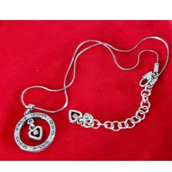 BRIGHTON" CIRCLE OF LIFE W/DANGLING HEART NECKLACE, 16"-18", CLEAR RHINESTONE - Picture 3 of 6